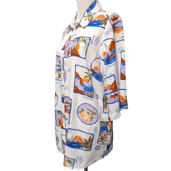 Love The Label Womens Sz L La Dolce Vita Postcards Rayon Linen Button Tunic Top - Picture 3 of 10
